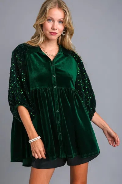 Truedames Sequin Detail Tiered Back Half Sleeve Shirt In Green