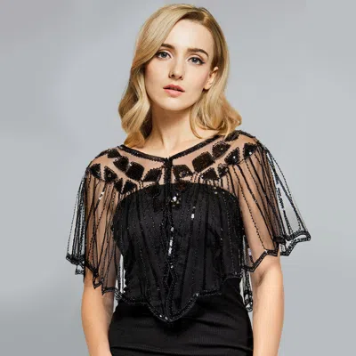 Truedames Sequin Embellished Cape Shawl In Black
