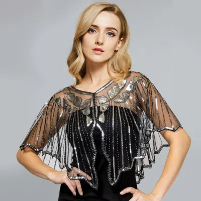 Truedames Sequin Embellished Cape Shawl In Transparent
