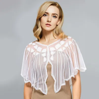 Truedames Sequin Embellished Cape Shawl In White