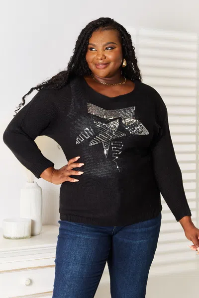 Truedames Sequin Graphic Dolman Sleeve Knit Top In Black