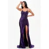 Truedames Sequin Lace And Satin Front Twist Long Dress In Purple