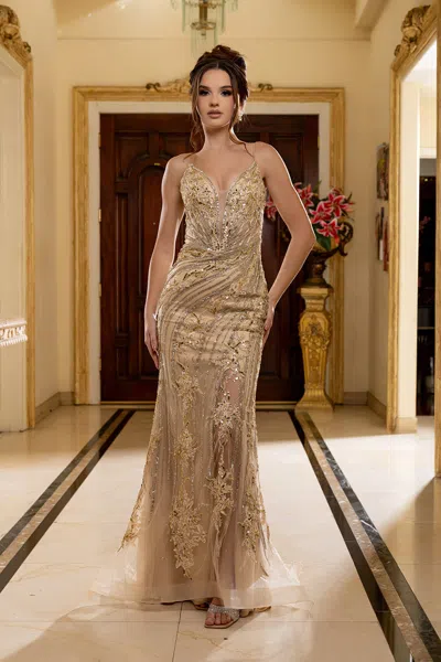 Truedames Sequin Lace-up Back Mermaid Formal Prom Dress In Neutral