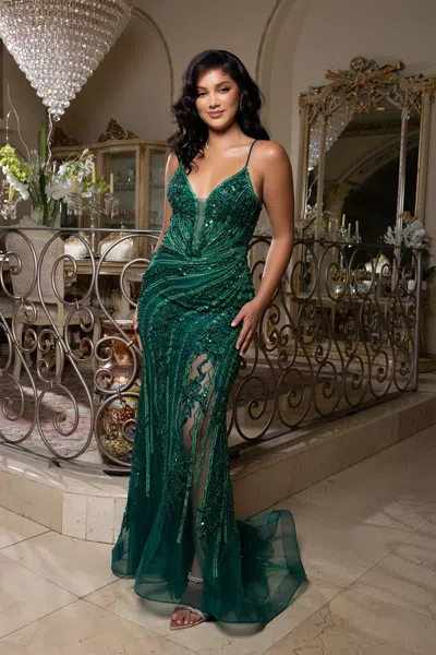 Truedames Sequin Lace-up Back Mermaid Formal Prom Dress In Green