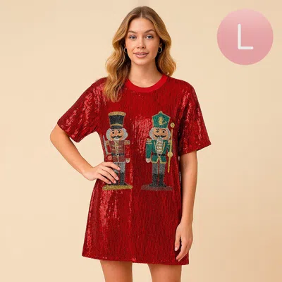 Truedames Sequin Nutcracker Holiday Long Party Shirt In Red