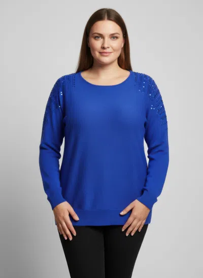 Truedames Sequin Shoulder Knit Tunic Top In Blue