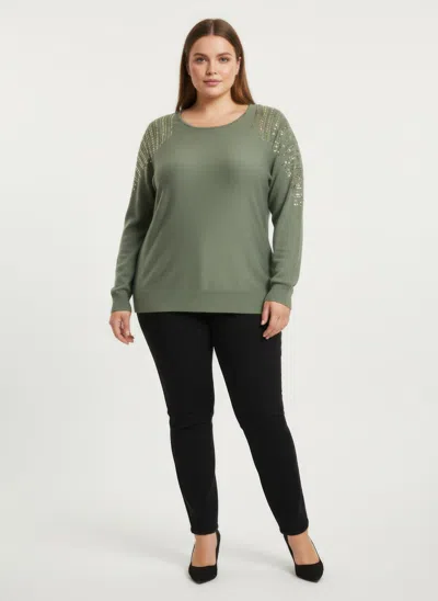 Truedames Sequin Shoulder Knit Tunic Top In Green