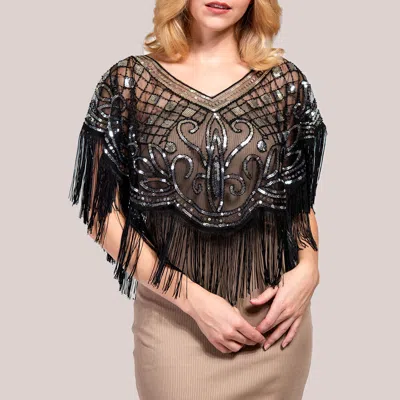 Truedames Sequined Beaded Tassel Fringe Cape Poncho In Multi