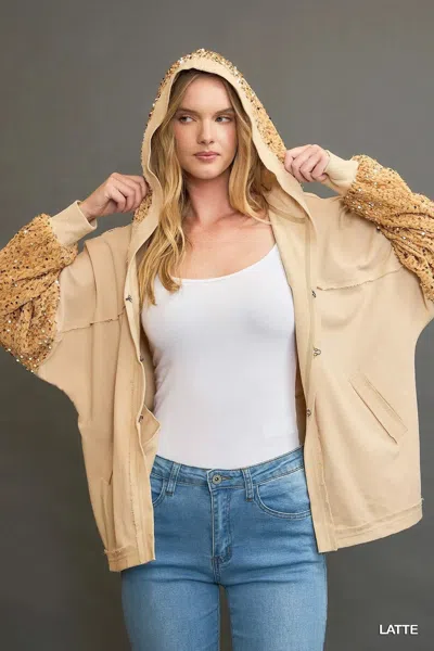 Truedames Sequined French Terry Jacket In Beige