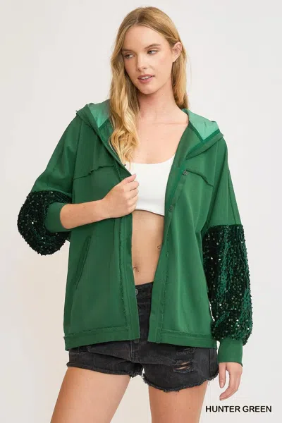 Truedames Sequined French Terry Jacket In Green