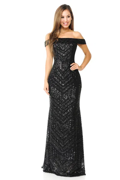Truedames Sequined Off Shoulder Prom Formal Gown In Brown