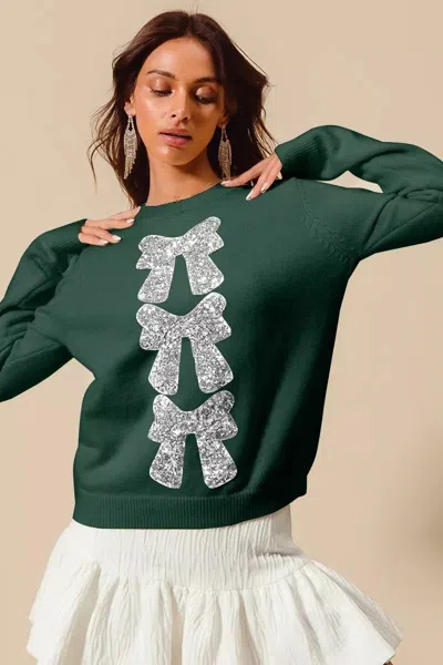 Truedames Sequins Bow Ribbon Embellished Christmas Sweater In Green