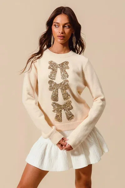 Truedames Sequins Bow Ribbon Embellished Christmas Sweater In Neutral