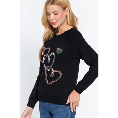 Truedames Sequins French Terry Pullover Top In Black