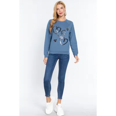 Truedames Sequins French Terry Pullover Top In Black