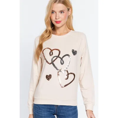 Truedames Sequins French Terry Pullover Top In Neutral