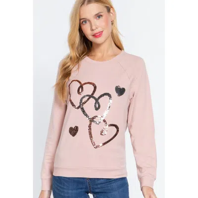 Truedames Sequins French Terry Pullover Top In Pink