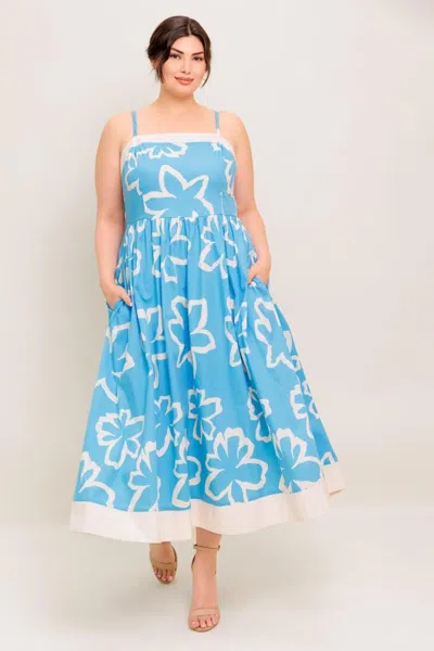 Truedames Serene Petals Blue Woven Midi Dress In Multi