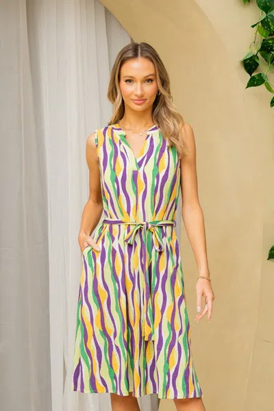 Truedames Sew In Love Full Size Stripe Tied Sleeveless Dress With Side Pockets In Multi