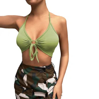 Truedames Sexy Babes Chest Pleated Hollow Slim Lace-up Vest In Green