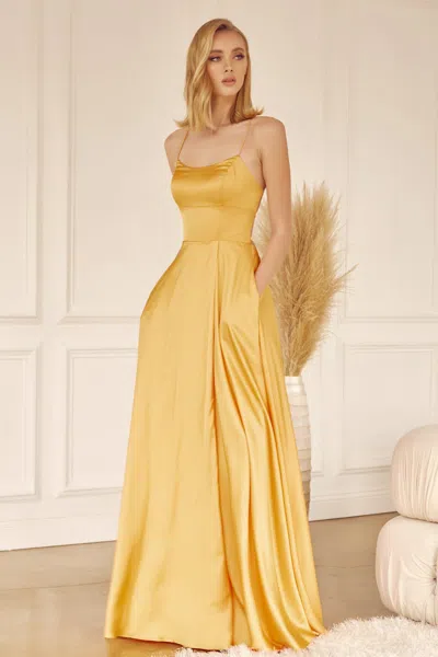 Truedames Sexy Back Prom Simple Satindresses In Yellow