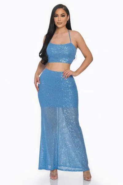 Truedames Sexy Back Sequin Maxi Dress In Blue