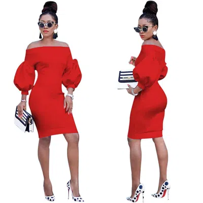 Truedames Sexy Dress Women's Off The Shoulder Bodycon Dress Lantern In Red