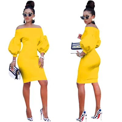 Truedames Sexy Dress Women's Off The Shoulder Bodycon Dress Lantern In Yellow