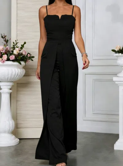 Truedames Sexy Fitted Slit Strapless Jumpsuit In Black