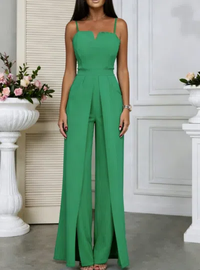 Truedames Sexy Fitted Slit Strapless Jumpsuit In Green