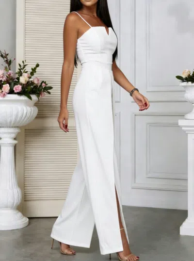 Truedames Sexy Fitted Slit Strapless Jumpsuit In White