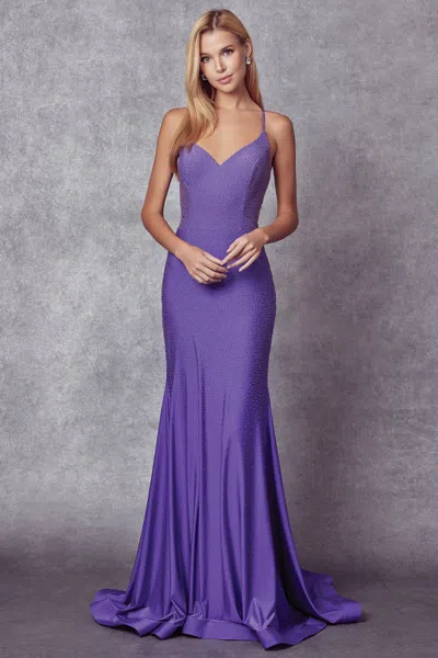 Truedames Sexy Open Back Rhinestone Prom Dresses In Purple