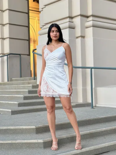 Truedames Sexy Party Satin Wrap Like & Lace Nude Mini Dress In White