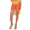 Truedames Sexy Sheer Mesh Drawstring Ruched Skirt In Multi