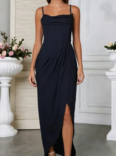 Truedames Sexy Slit Halter Long Dress In Black