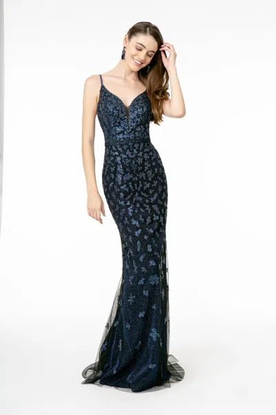 Truedames Sexy Spaghetti Straps Prom Mermaid Dress In Blue
