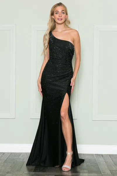 Truedames Sexy Stretchy One Shoulder Prom Dress W/ Slit In Black