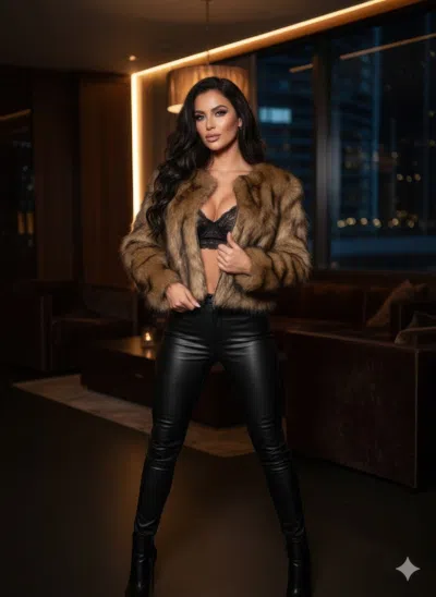 Truedames Sexy Voluminous, Long-pile Faux Fur Jacket In Brown
