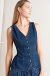 Truedames Sharp Femininity Denim Vest In Blue