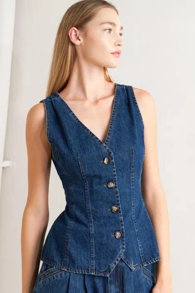 Truedames Sharp Femininity Denim Vest In Blue