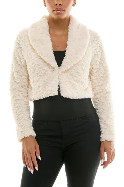 Truedames Shawl Collar Long Sleeves Soft Creme Cropped Coat Jacket In Neutral