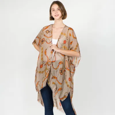 Truedames Sheer Chain Motif Print Open Front Kimono Poncho In Multi