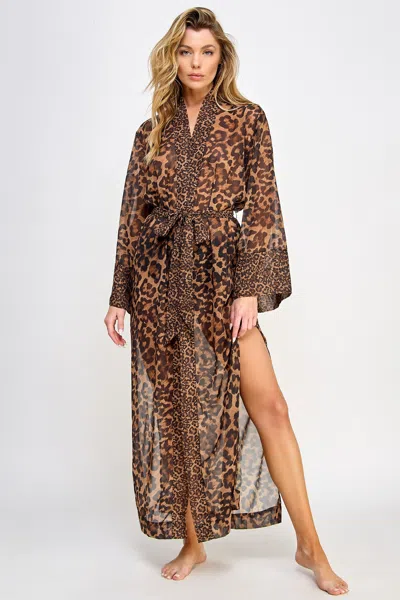 Truedames Sheer Chiffon Leopard Print Wrap Robe In Multi