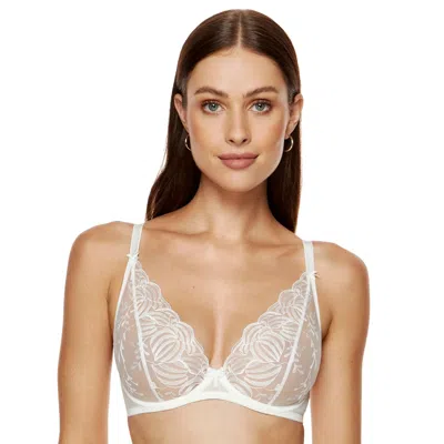 Truedames Sheer Deep Plunge Floral Bra In White