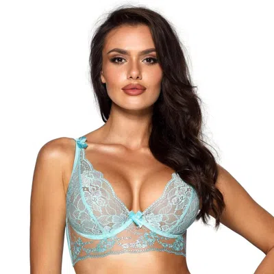 Truedames Sheer Deep Plunge Underwire Bra With Lace And Satin Detail In Blue