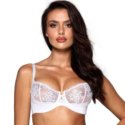 Truedames Sheer Demi Cup Underwire Bra With Floral Lace Design In White