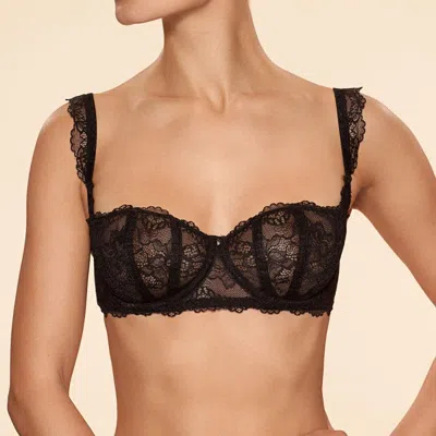 Truedames Sheer Embroidered Lace Balconette Bra With Natural Lift Support In Black