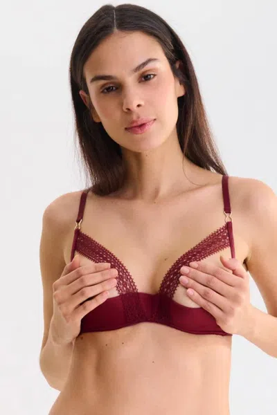 Truedames Sheer Lace Support Bra In Burgundy