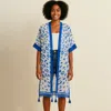 Truedames Sheer Leopard Print Tassel Detail Open Front Long Kimono Poncho In Blue