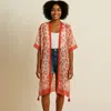 Truedames Sheer Leopard Print Tassel Detail Open Front Long Kimono Poncho In Red